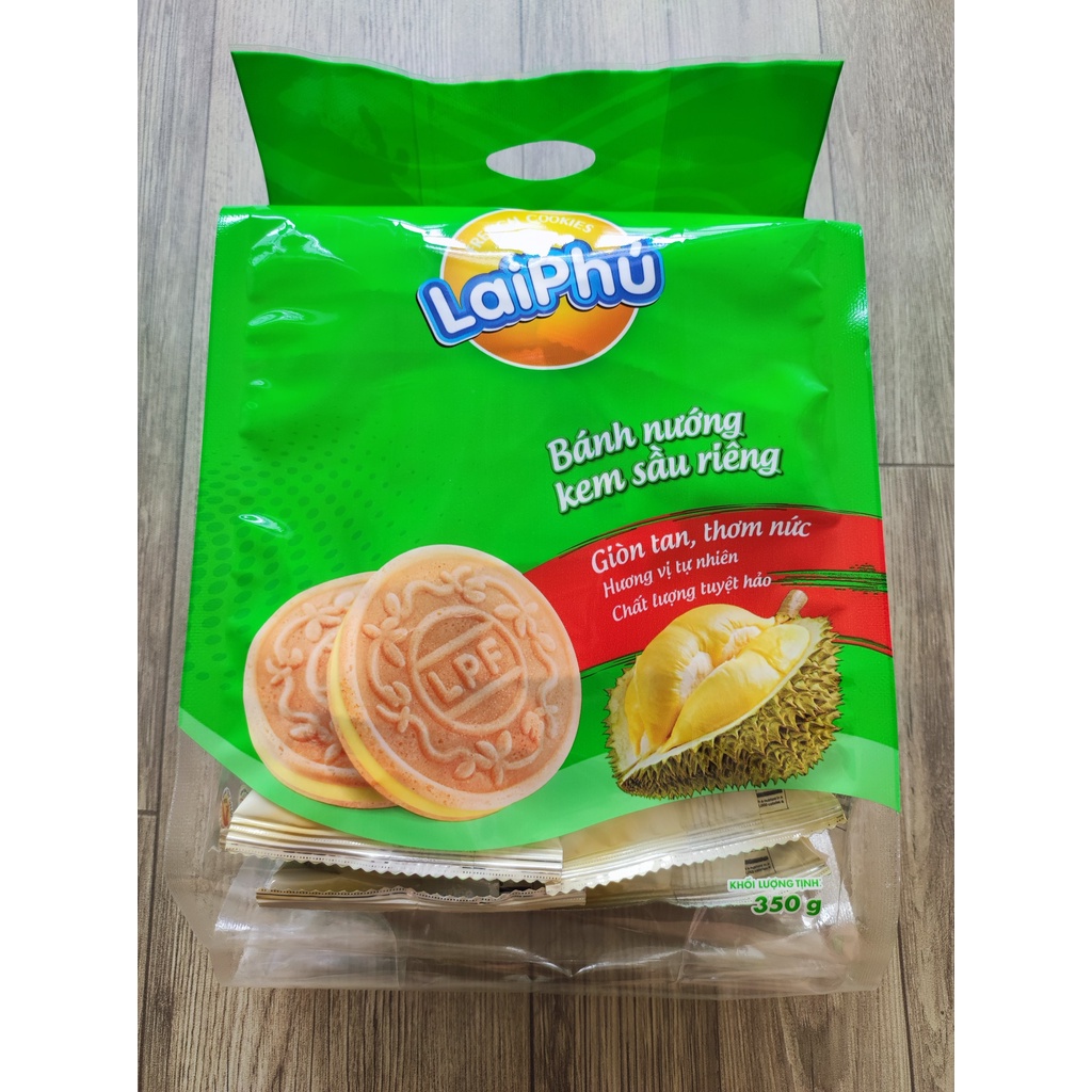 [Bánh nướng kem sầu riêng Lai Phú 350g] | Một bịch bánh sầu riêng Lai Phú 350g gồm 20 gói nhỏ | Chợ Cô Thu