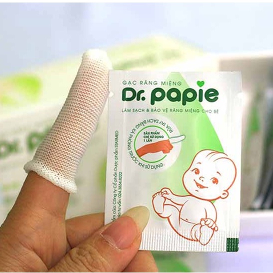 Gạc răng miệng dr papie cho bé từ sơ sinh,vệ sinh sạch sẽ bảo vệ bé.Hộp 30 gói.anthaomoc