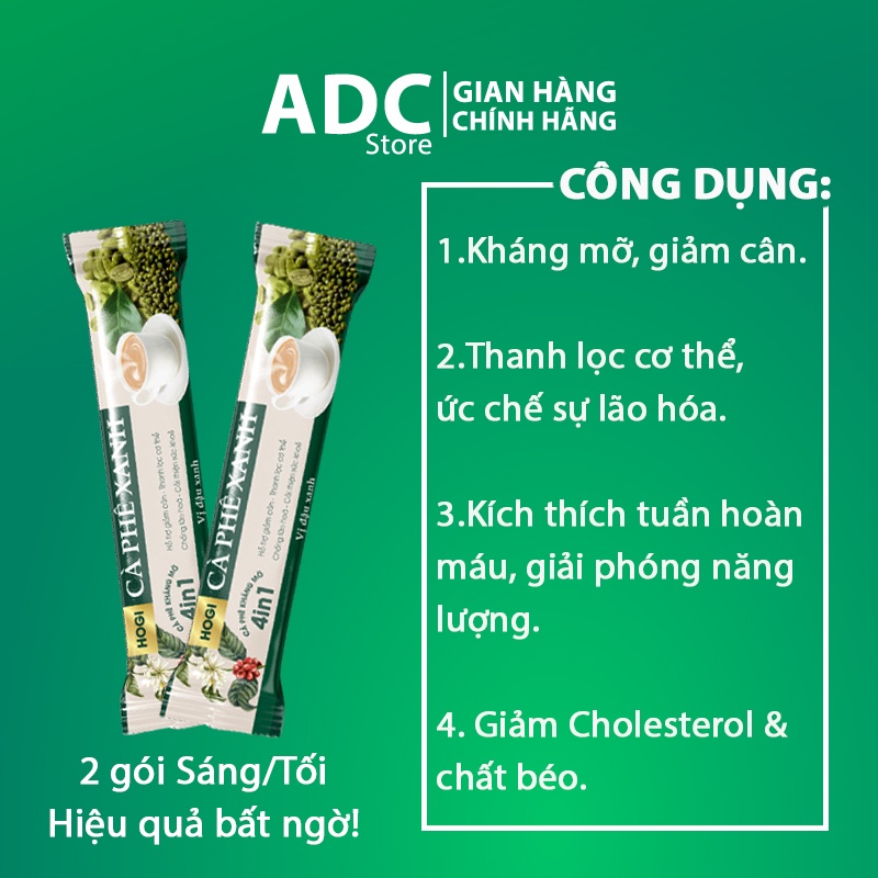 Cà Phê Xanh Giảm Cân, Cà Phê Kháng Mỡ HOGI Hương Vị Đậu Xanh Thơm Ngon Dễ Uống, Hộp 15 Gói - ADC Store
