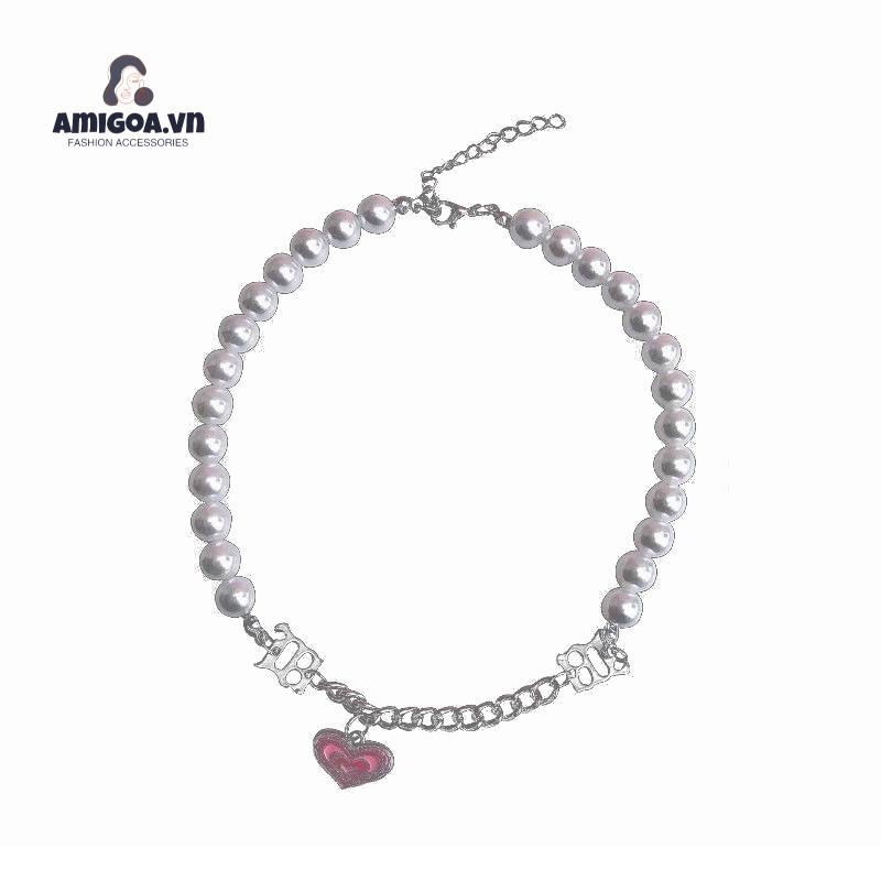 ✨✨Vòng Tay/Vòng Cổ Đính Hạt Ngọc Trai Trái Tim Màu Hồng Phong Cách Hàn Quốc Cổ Điển Thời Trang Cho Nữ