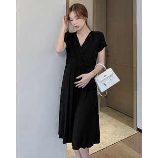 Váy bầu cho con ti cotton co giãn ngực đắp chéo