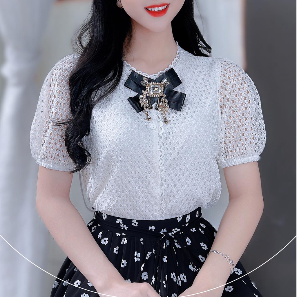 Áo sơ mi ren công sở nữ cổ rời CHUU A8159