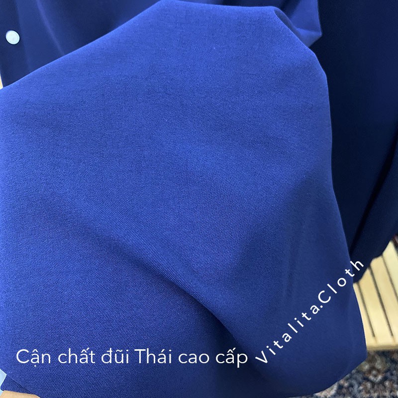 Váy 2 dây suông trơn màu xanh Navy [Ảnh Video thật] Đầm 2 dây suông dáng dài qua gối - Chất vải đũi Thái cao cấp