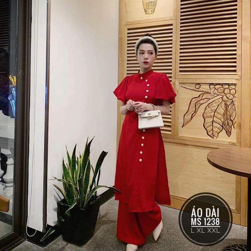 Áo dài Tết 2022 _Bigsize đỏ nút đính🥰🥰🥰