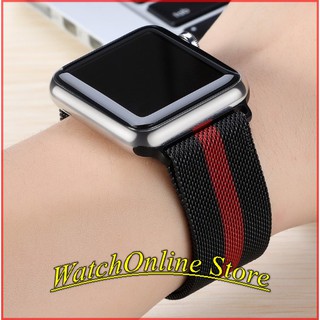 Dây đeo Thép Chống Gỉ cho Apple Watch ( Milanese Loops) / Đen sọc đỏ