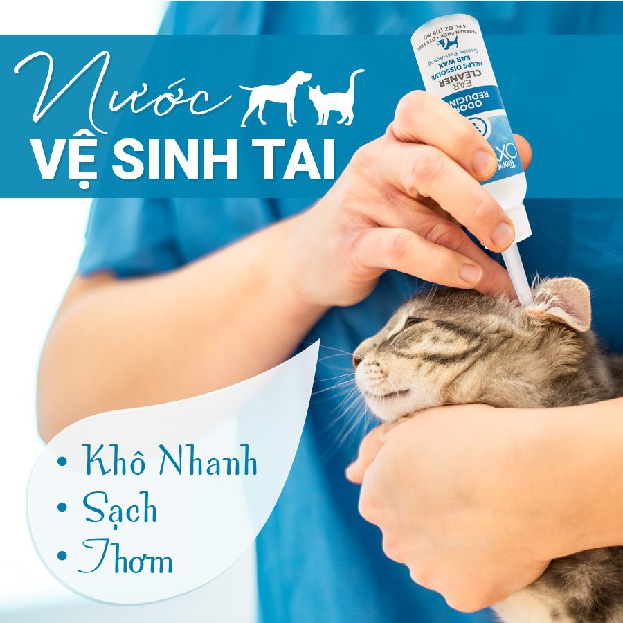 Nước rửa tai cho chó mèo Tropiclean vệ sinh loại bỏ ráy tai hết mùi hôi chai 118ml (MADE IN USA)