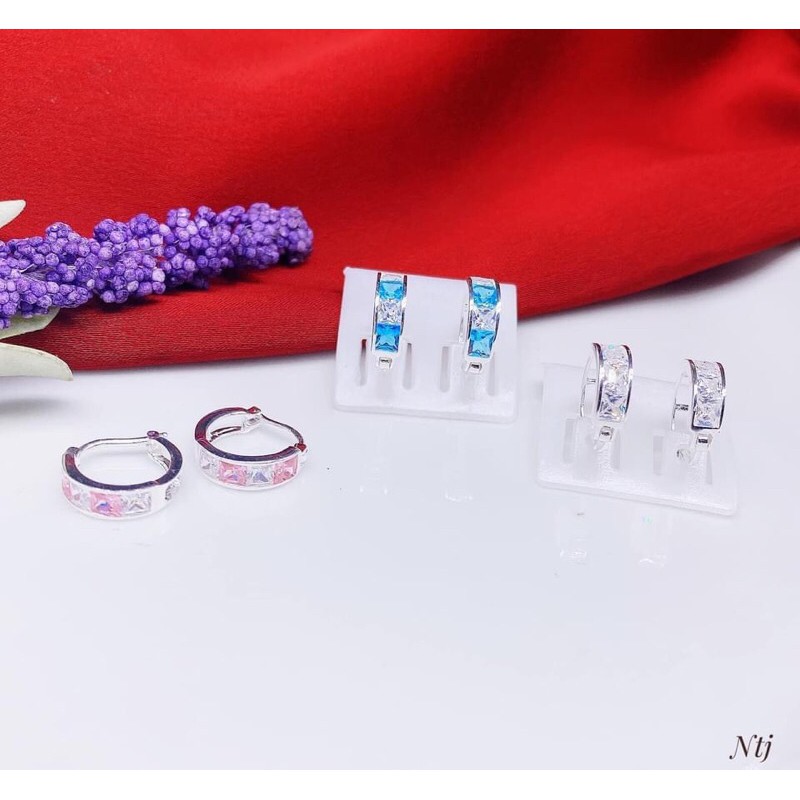 BÔNG TAI TRÒN MẶT ĐÁ BẠC TA