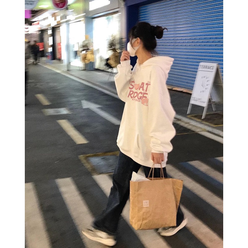 Áo hoodie SELVZE tay dài dáng rộng phong cách thời trang cho nữ