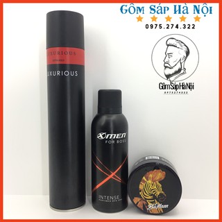 Combo gôm xịt tóc luxurious 420ml + sáp vuốt tóc nam blumaan cavalier heavy clay +xịt xmen for boss 150ml