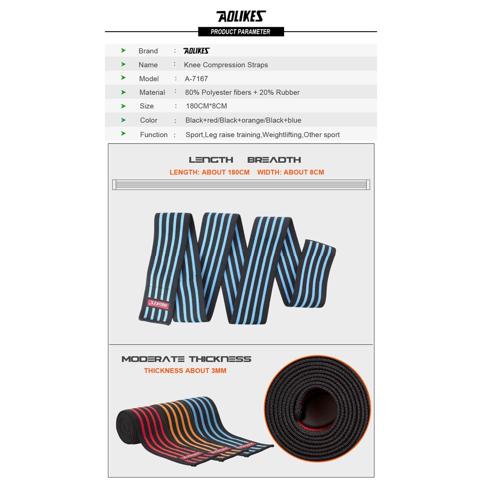 AOLIKES Đai Quấn Bảo Vệ Đầu Gối / Cổ Tay / Chân Co Giãn Có Thể Điều Chỉnh Hỗ Trợ Nâng Tạ / Chạy