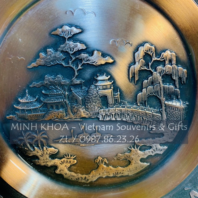 Đĩa Đồng Đỏ Trạm Nổi Hình Khuê Văn Các, Hồ Gươm 18 Cm