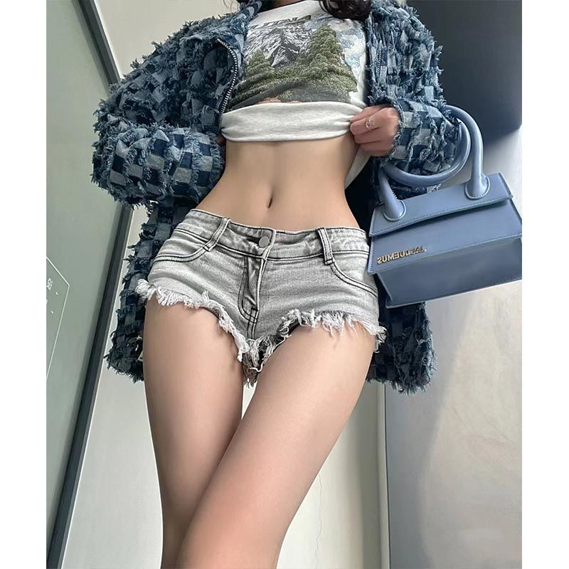 Quần Short Denim Lưng Thấp Ôm Hông Gợi Cảm Phong Cách Mỹ Cho Nữ