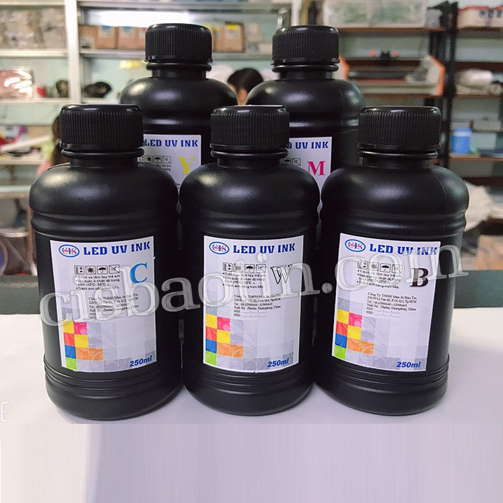MỰC LED UV CỨNG DÀNH CHO MÁY IN PHẲNG  BÌNH 250ML MỖI MÀU