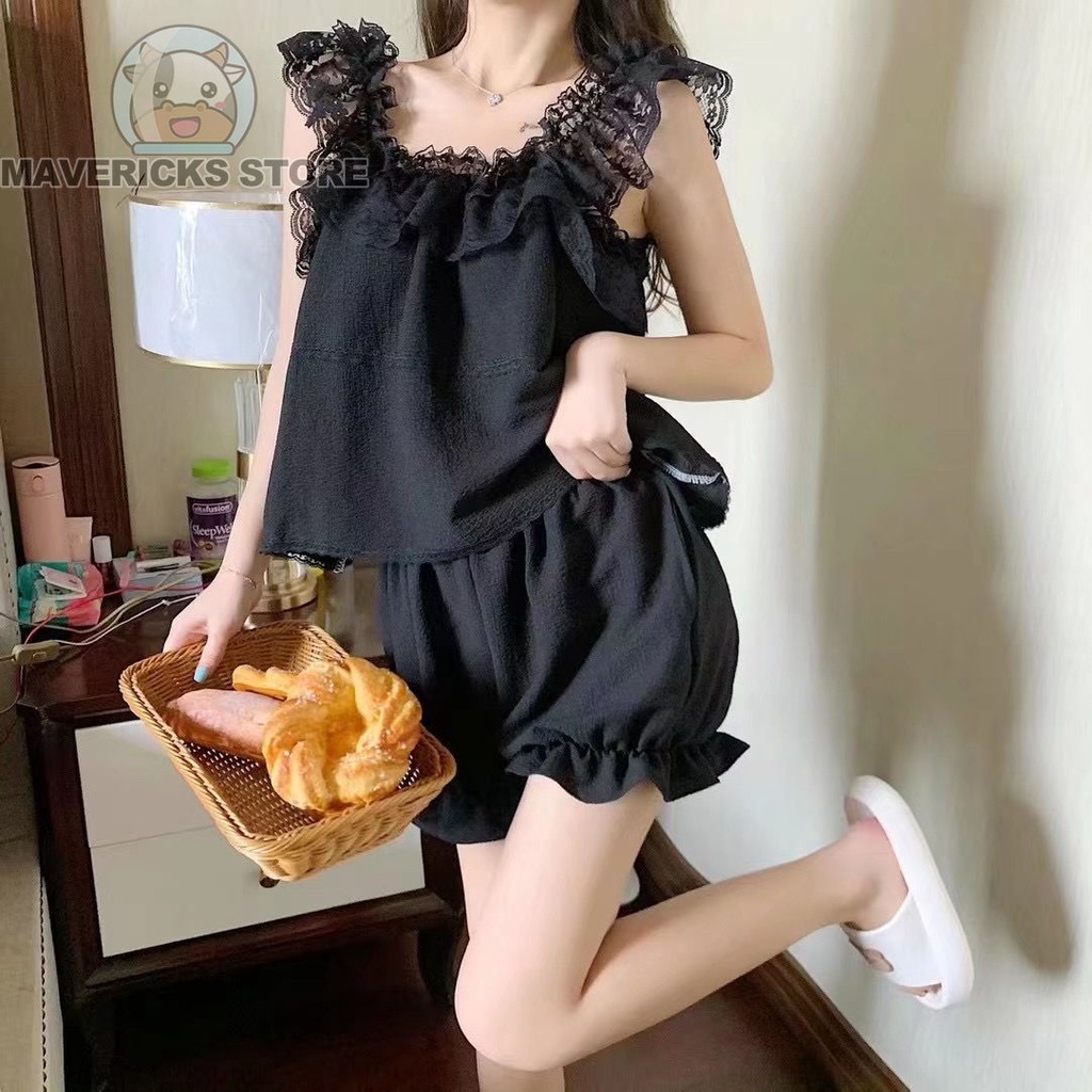 Bộ Đồ Ngủ Hai Dây Viền Ren Gợi Cảm Mùa Hè Mới Phong Cách Hàn Quốc Cho Nữ