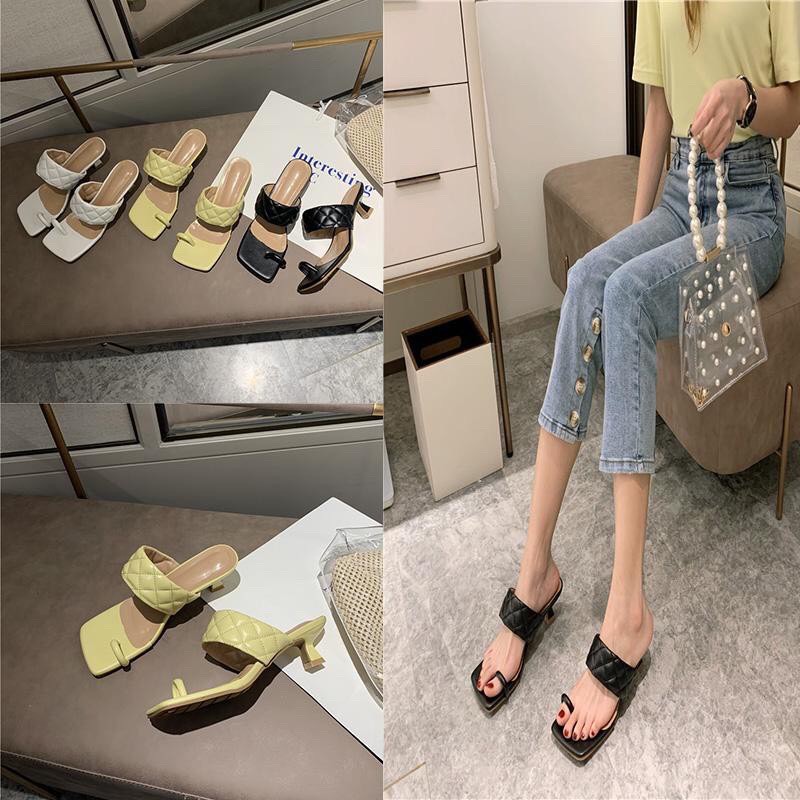 Dép xỏ ngón gót cao da trân trám sang chảnh LN_G18