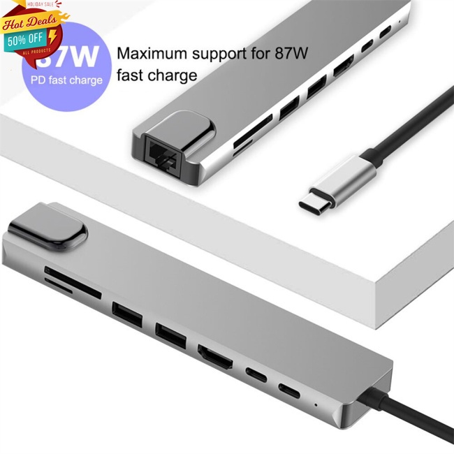 8 In 1 Usb C Hub Type C 3.1 To 4k Hdmi-compatible Adapter With Rj45 Sd/tf