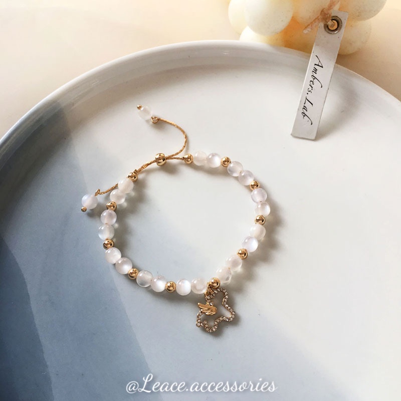 Vòng tay nữ, lắc tay dây rút đá mắt mèo mặt kỳ lân đính đá nữ tính BL020 Leace.accessories