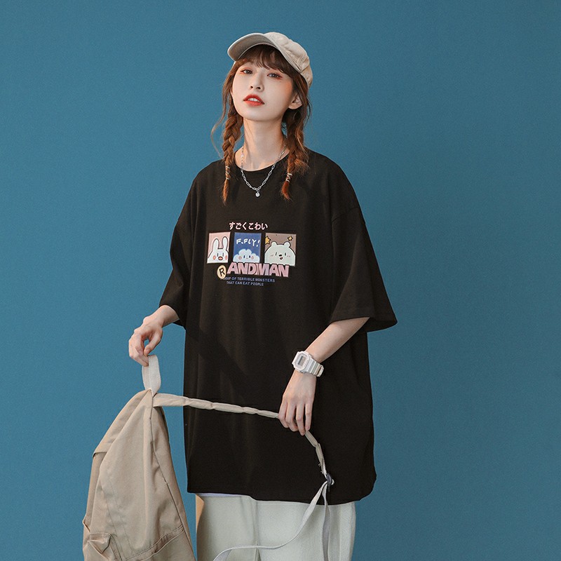 Áo thun tay lỡ nam nữ, áo phông unisex form rộng chất cotton mát mịn thấm hút mồ hôi in hình THỎ | BigBuy360 - bigbuy360.vn