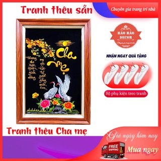Tranh thêu Cha Mẹ hạc 50*70cm thành phẩm chưa khung