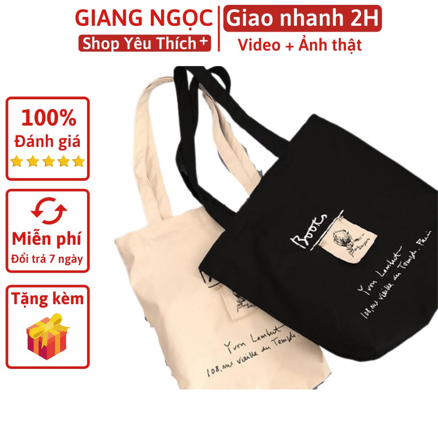 Túi vải tote ulzzang vải canvas phong cách vintage hottrend 2020