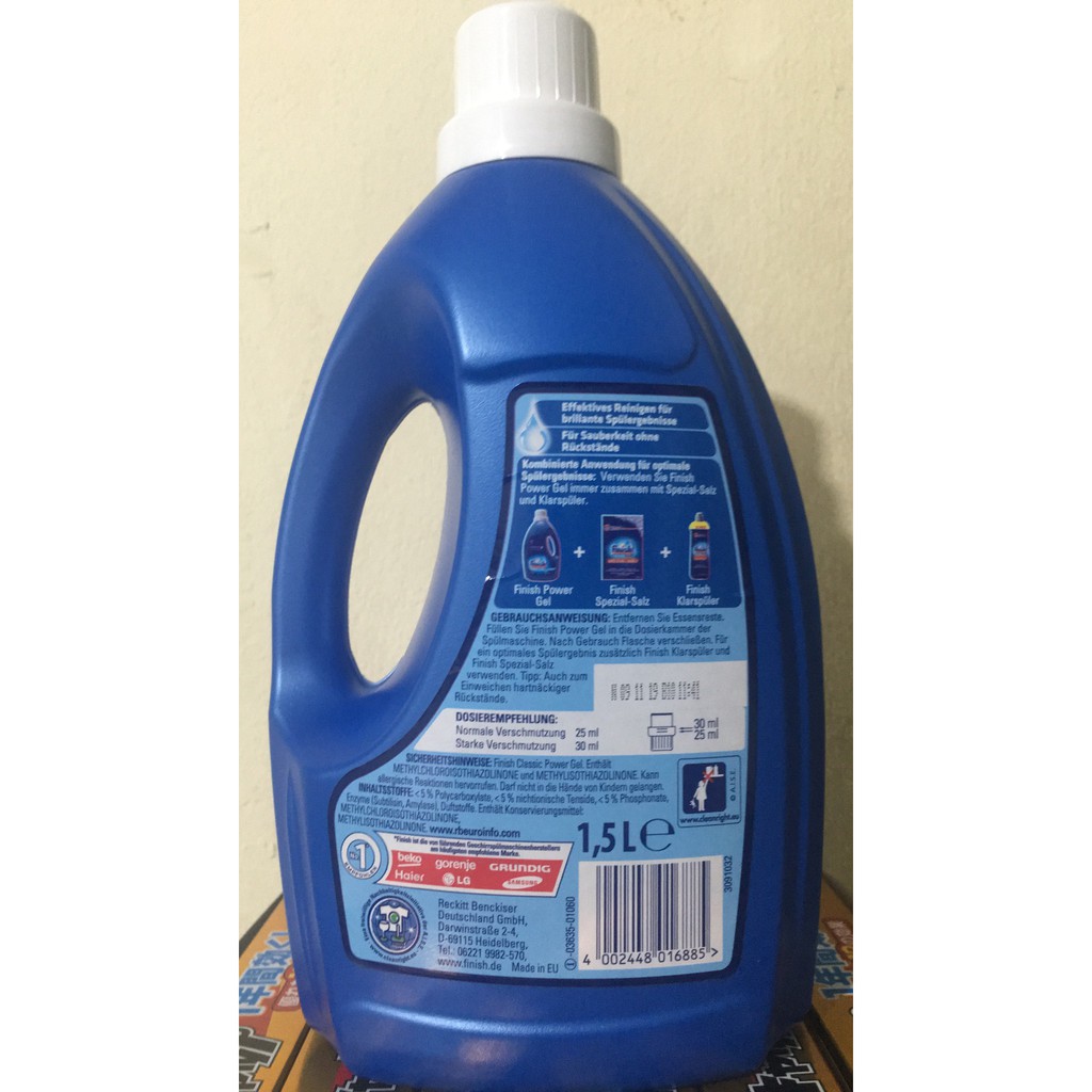 Gel rửa chén bát Finish 1.5L nhập khẩu Châu âu