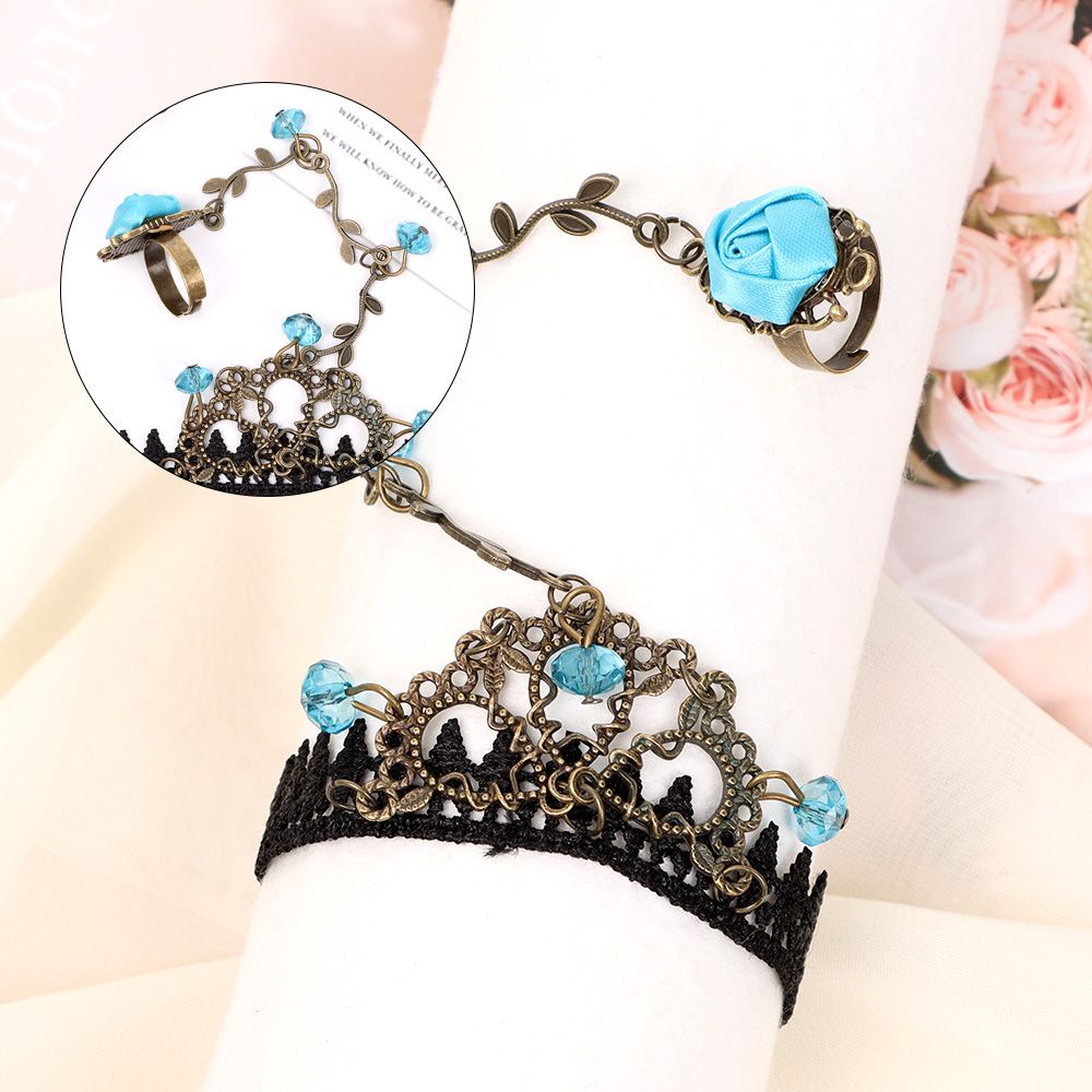 Vòng tay ren hoa liền nhẫn phong cách gothic thời trang dành cho nữ