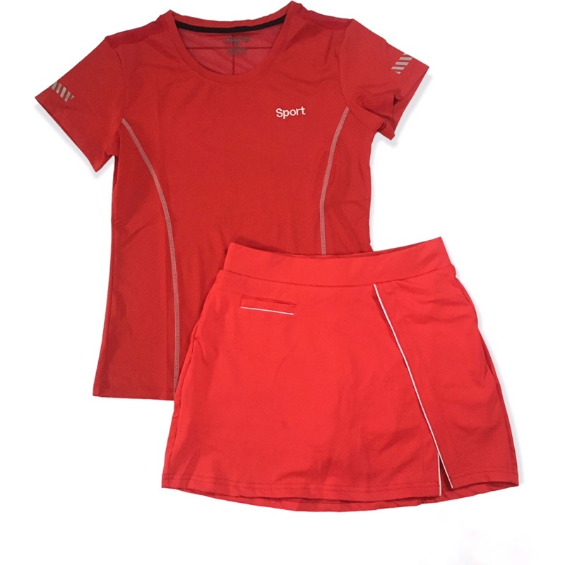 Bộ váy tennis, golf, cầu lông, thiết kế váy 2 lớp có 2 túi trong và ngoài áo dài phủ bụng vải thun 4 chiều co giãn