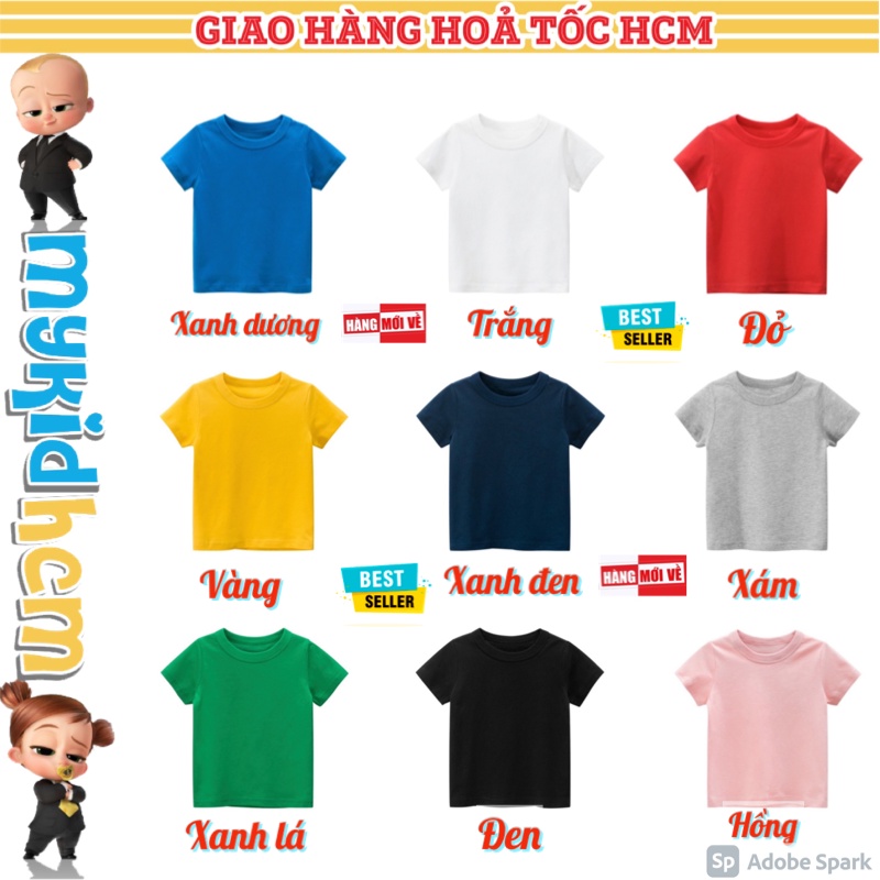 Áo thun TRƠN bé trai basic màu sắc đa dạng với chất cotton mềm mịn, thời trang, an toàn cho bé