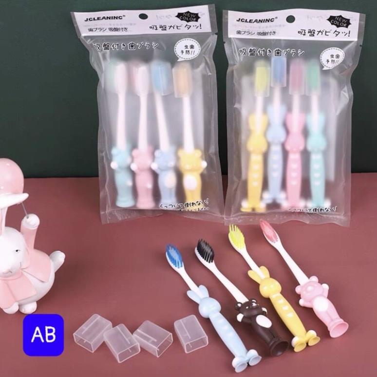 Set 4 Cái Bàn Chải Đánh Răng Hình Thú Có Hút Chân Không Cho Bé