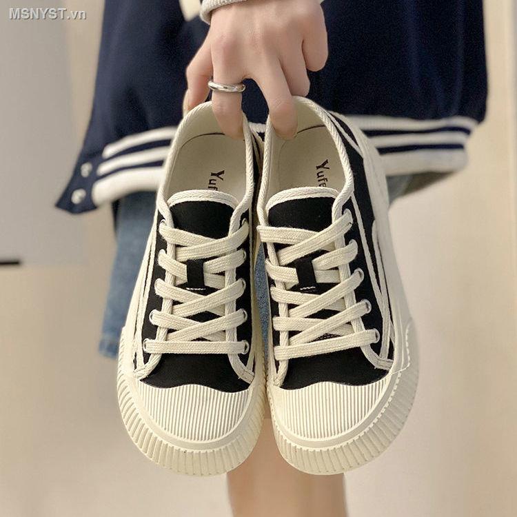 Giày Thể Thao Vải Canvas Đế Dày Cổ Thấp Màu Trắng Đen Thời Trang Mùa Xuân 2022 Cho Nữ