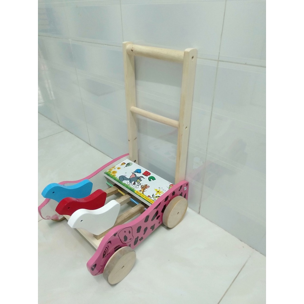 XE TẬP ĐI CHO BÉ BA CHÚ CHIM, HÔNG XE IN HÌNH CÚN ĐỐM, XE GỖ