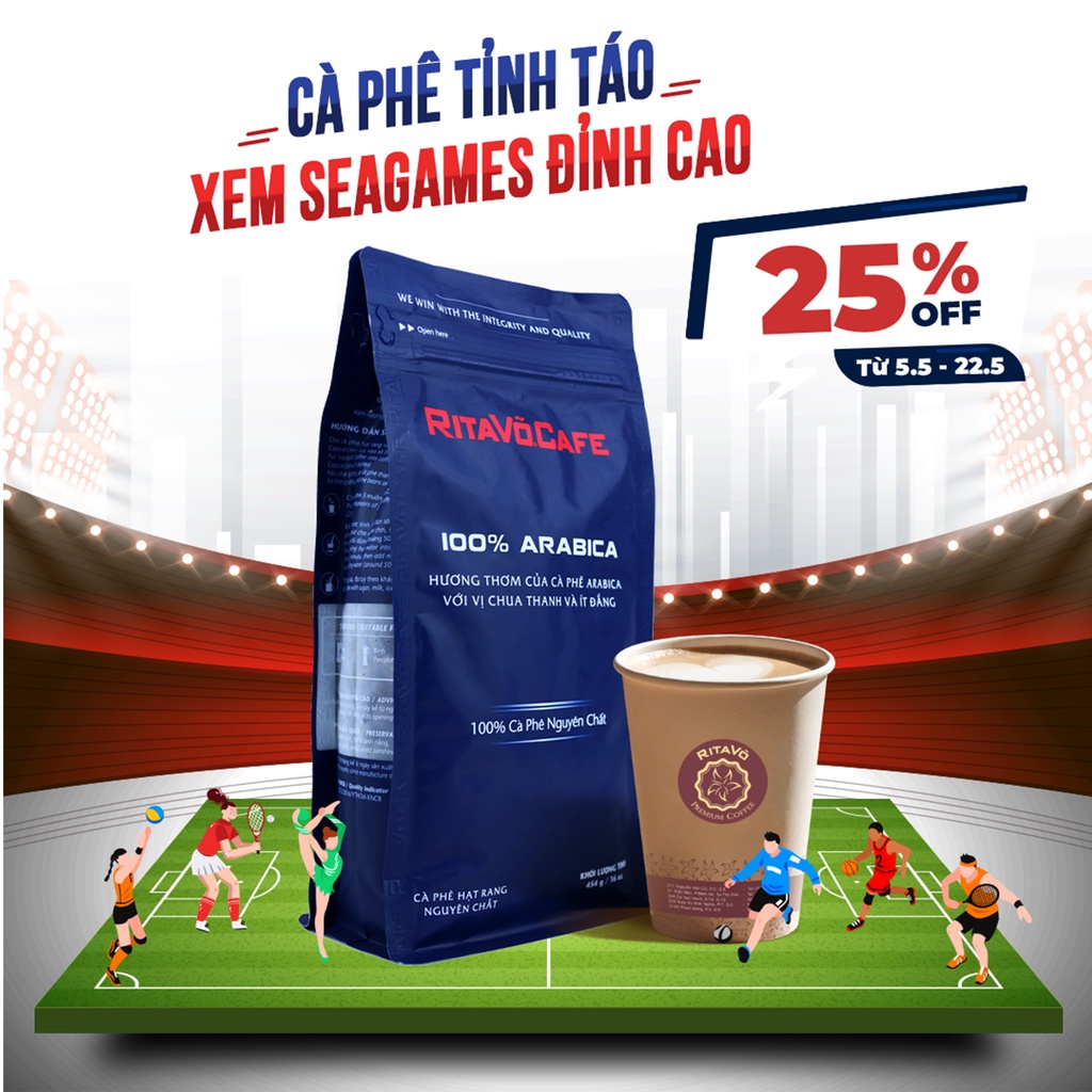 Cà phê hạt rang nguyên chất cao cấp RitaVõ dòng 100% ARABICA 454G