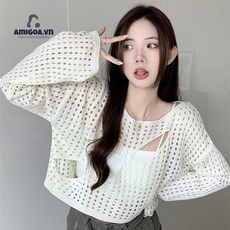 ✨✨Áo Croptop Dệt Kim Tay Dài Chống Nắng Thời Trang Phong Cách Hàn Quốc Cho Nữ