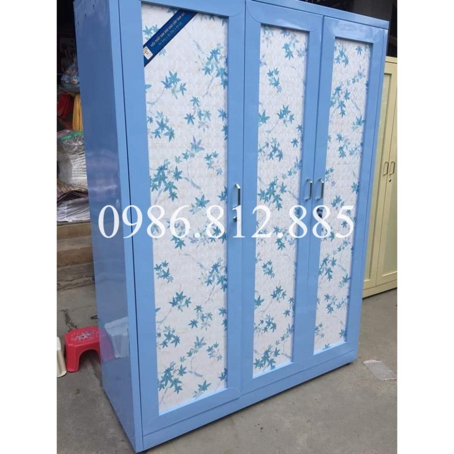 [Chỉ ship HN] Tủ quần áo 3 buồng Tâm An  sắt si phun sơn tĩnh điện kt 183*138*54cm màu xanh/vàng/hồng/nâu  FreeShipHN