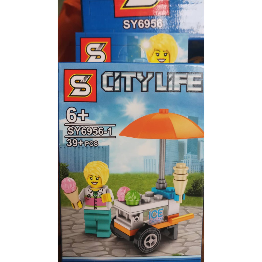 Đồ chơi lắp ráp non lego city minifigures người cây xe bán kem, trượt tuyết, lính cứu hỏa, thợ lặn SY6956 trọn bộ 8 hộp.