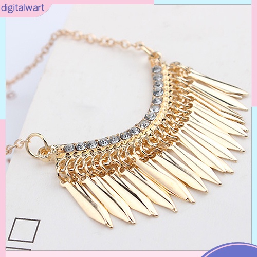 Vòng Cổ Choker Dài Màu Vàng Đính Đá Tua Rua Thời Trang Dành Cho Nữ