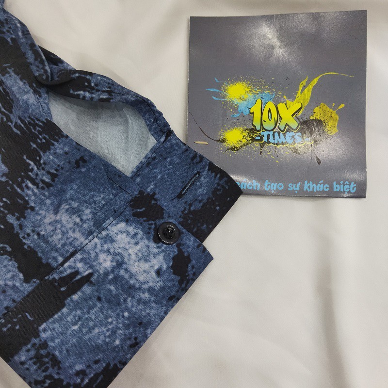 Áo sơ mi dài tay nữ nam unisex cá tính đen xanh dương loang màu