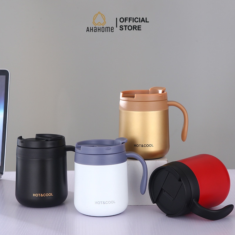 Cốc Giữ Nhiệt AHAHOME Có Tay Cầm Dung Tích 350ml Hai Lớp Bằng Thép Không Gỉ 304 BGN02