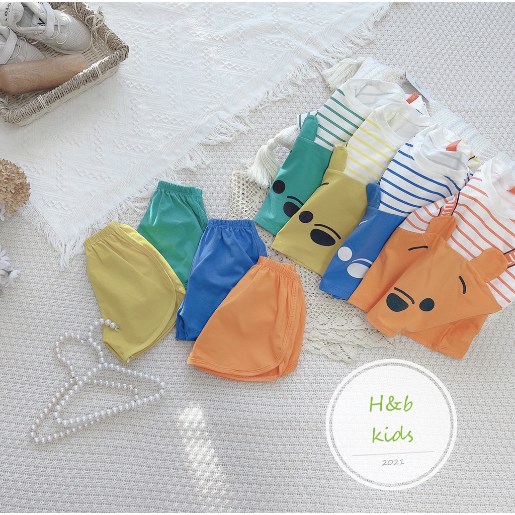 Bộ cotton mặt pool phối kẻ bé trai