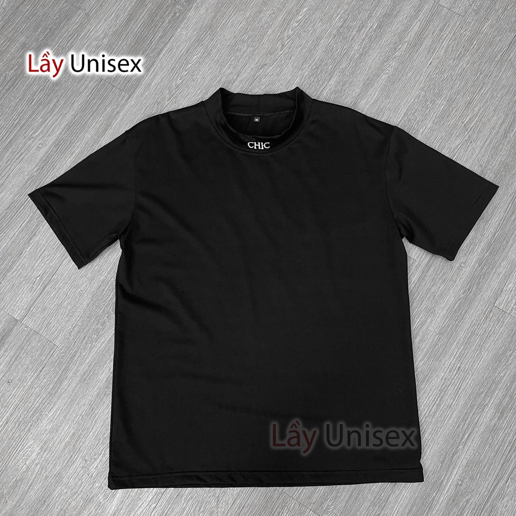 Áo thun nam cổ bo, tay lỡ chữ thêu CHIC