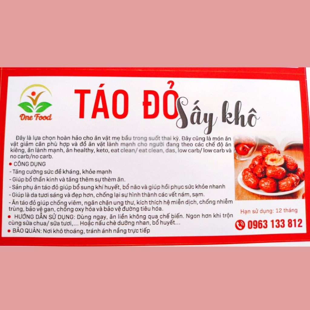 Táo Đỏ Thượng Hạng - TÁO TÀU sấy dẻo không đường - Dưỡng huyết, dưỡng nhan, an thần - Đồ Ăn Vặt - OneFood68