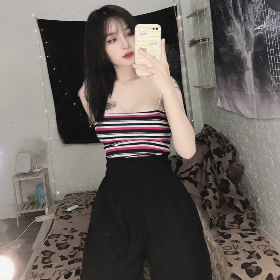 Áo hai dây phối màu sọc ngang nhí cực xinh , chất thun gân mềm mịn mát ( ảnh thật )