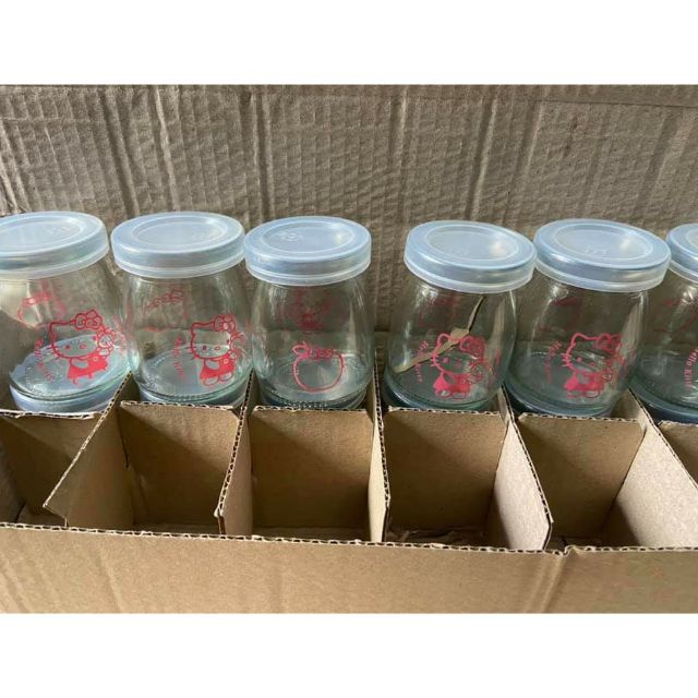 Bộ 12 hủ yaout 100ml in hình mèo kitty siêu xinh