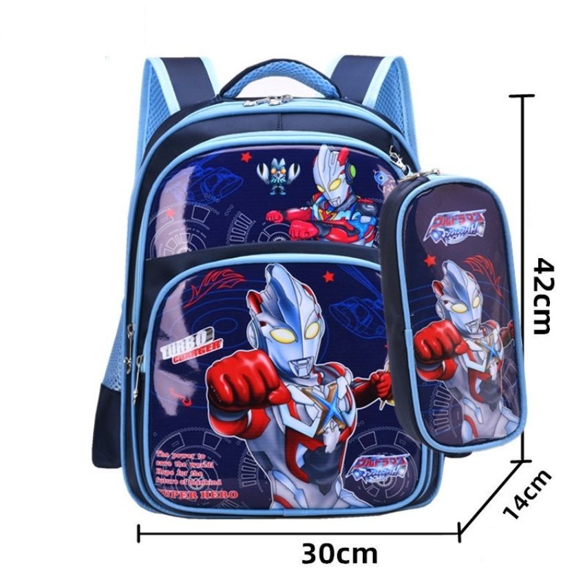 Cặp balo học sinh siêu nhẹ, chống thấm nước in hình 3D siêu nhân công chúa size 42cm - Tặng kèm hộp bút cùng loại BL009