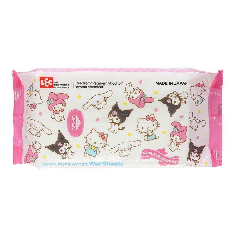 [20 GÓI] Giấy ướt LEC Nhật  99,9% nước tinh khiết Sanrio E90384 80 tờ/gói, mềm mại, an toàn cho làn da bé sơ sinh