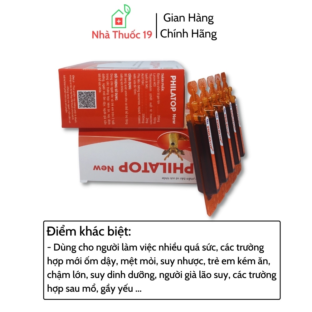 PHILATOP Ống Nhựa Đại Uy Công Thức Mới - Hộp 20 ống, Dùng cho trẻ biếng ăn, chậm lớn, người già, tăng sức đề kháng