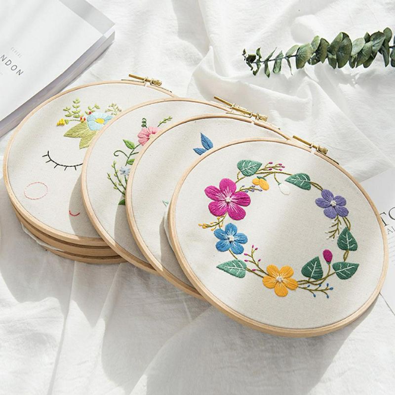Bộ dụng cụ thêu tranh với họa tiết và kim thêu dành cho người mới bắt đầu Tranh thêu thủ công DIY vòng hoa xinh