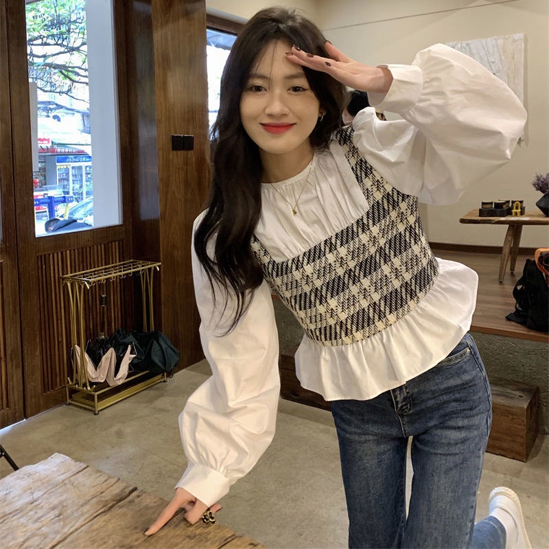 Áo Sơ Mi Dài Tay Giả Hai Lớp Họa Tiết Kẻ Sọc Thời Trang Dành Cho Nữ