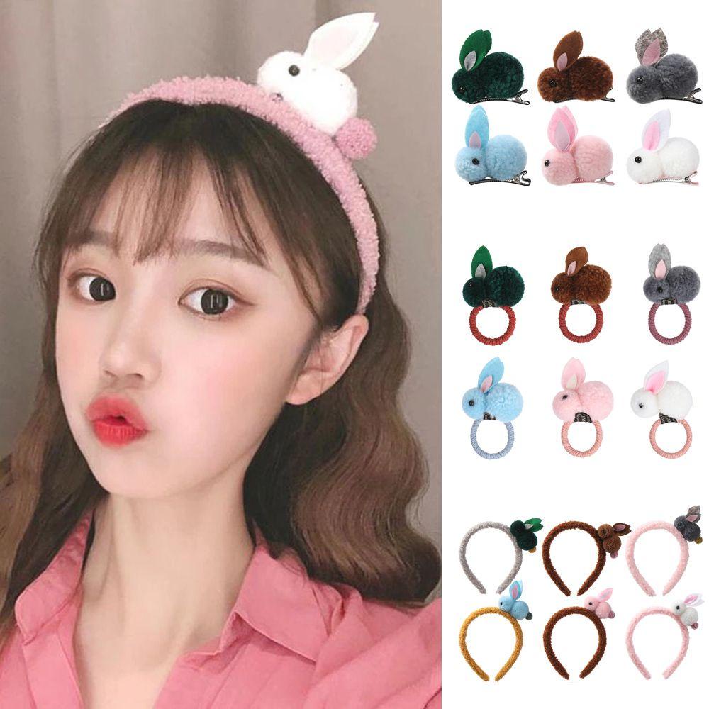 Dây Cột Tóc Co Giãn Đính Bóng Lông Hình Thỏ Dễ Thương Thời Trang Cho Bé