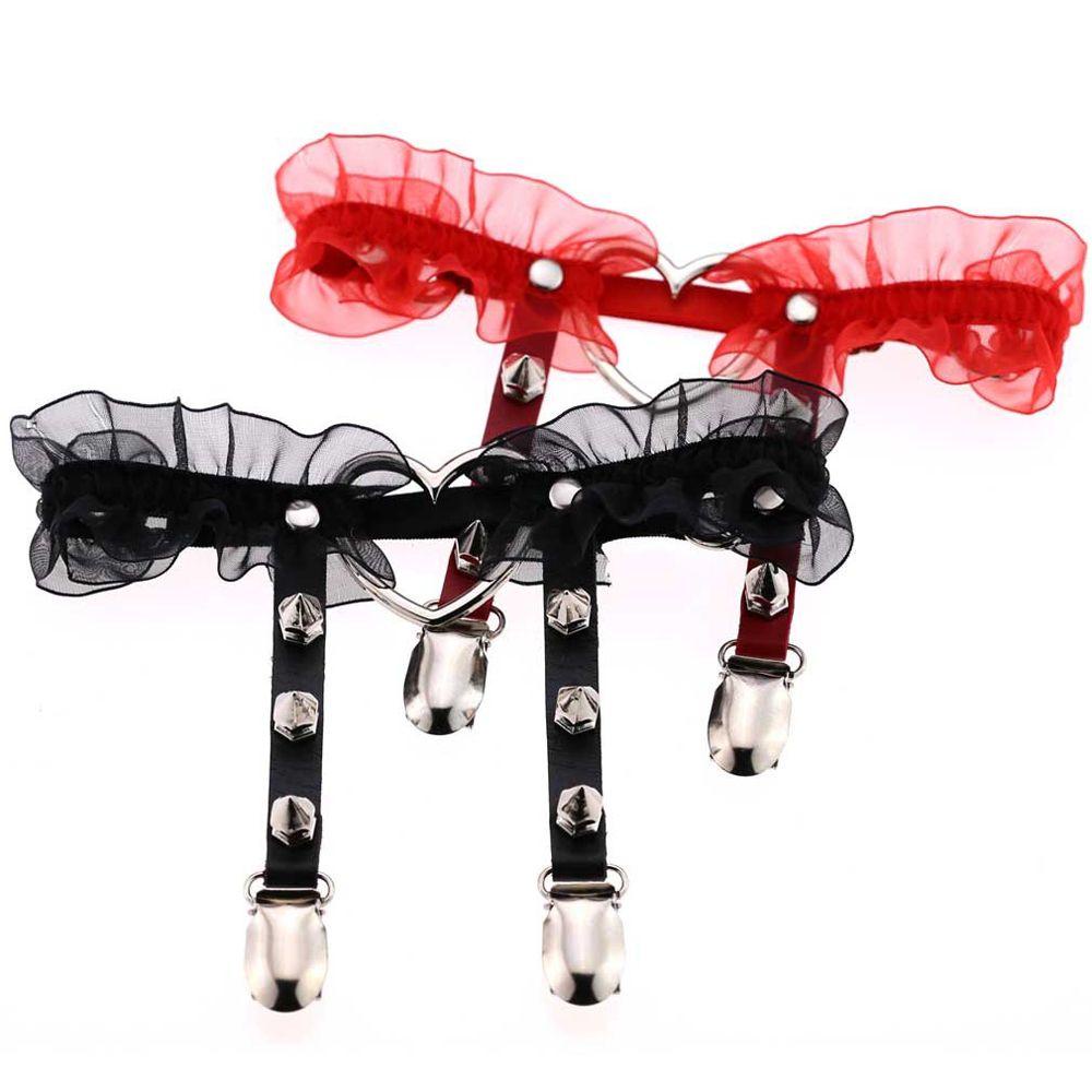 Đai Nịt Bít Tất Da PU Phối Ren Hình Trái Tim Gợi Cảm